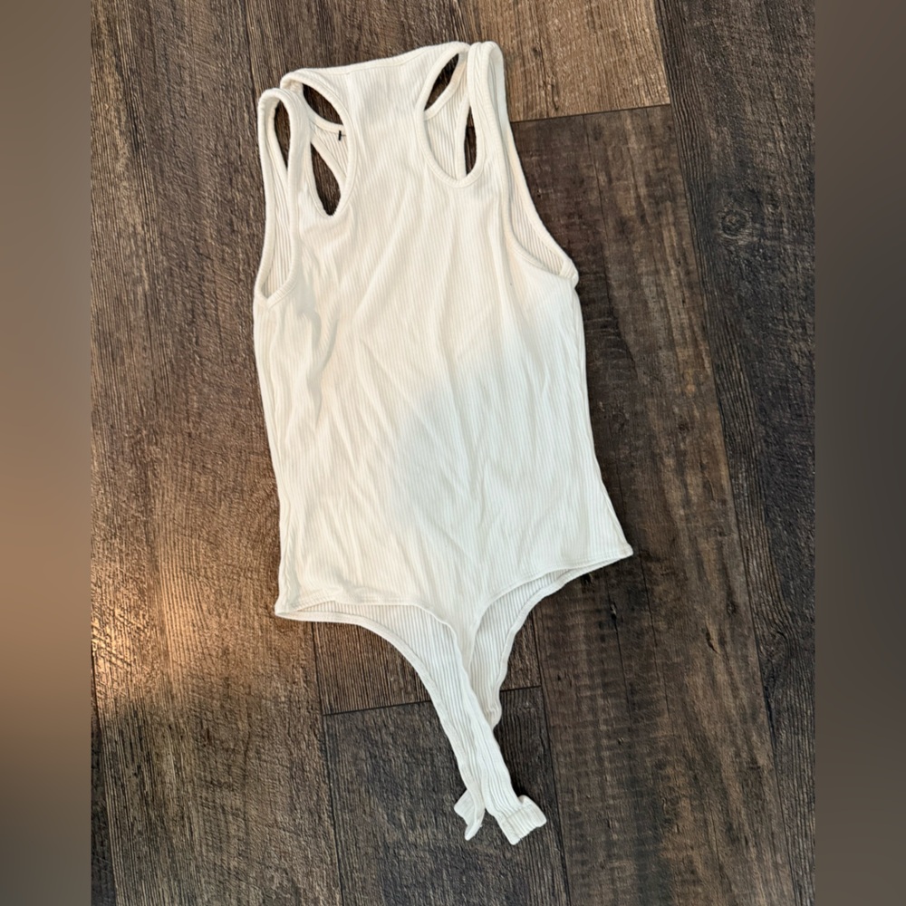Astr White Ribbed Cut Out Bodysuit